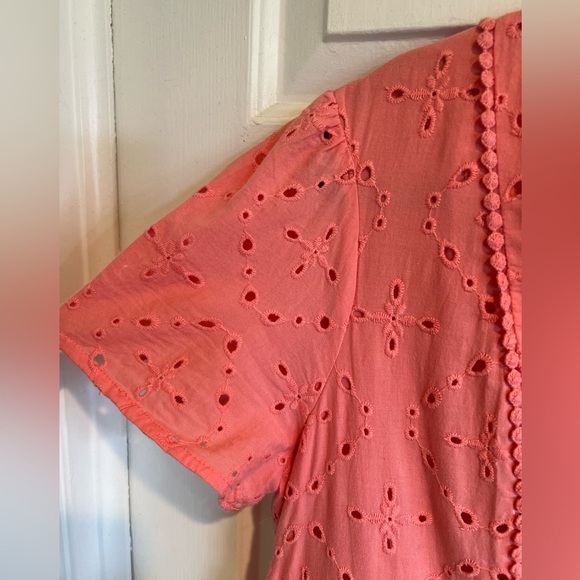 KNOX ROSE Flutter Short Sleeve, Eyelet Lace Dress, Completely Lined w Pink - Picture 4 of 9